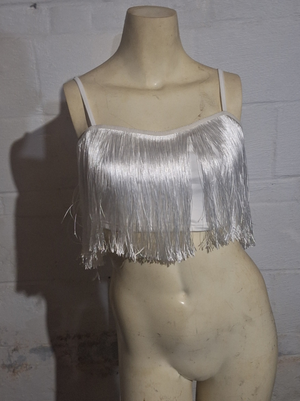 White Fringe Crop Tank Top - Women's Party Top
